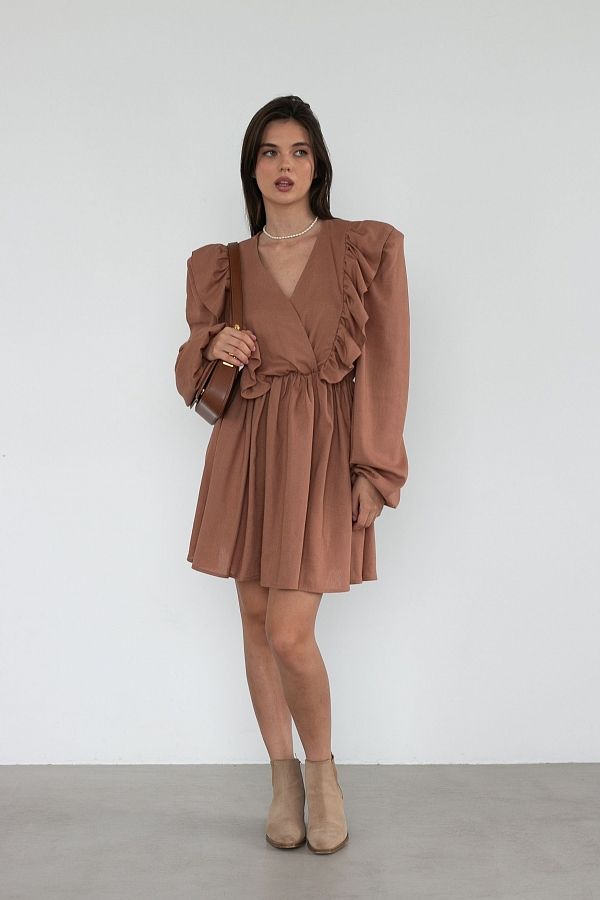 Сукня льон з воланами капучіновий VL3032 № 2