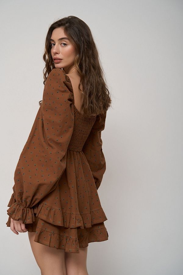 Сукня з подвійною спідницею темно-коричневий в квіти D0923/1/22 № 4