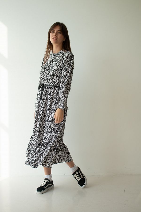 Сукня міді з рюшею чорна D3820/2 № 2