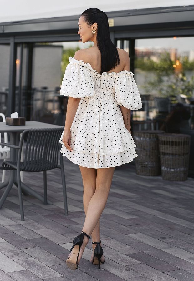 Сукня муслінова короткий рукав молочна в чорний горох ПН07/08 № 3