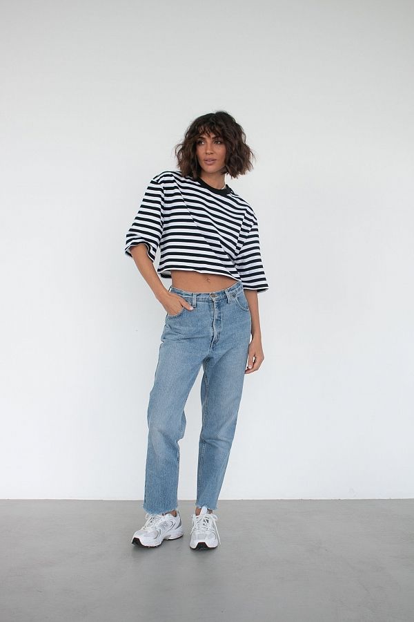 Футболка вкорочена у смужку чорна TR30282/4 #RU# Футболка укороченная в полоску черная TR30282/4 № 1