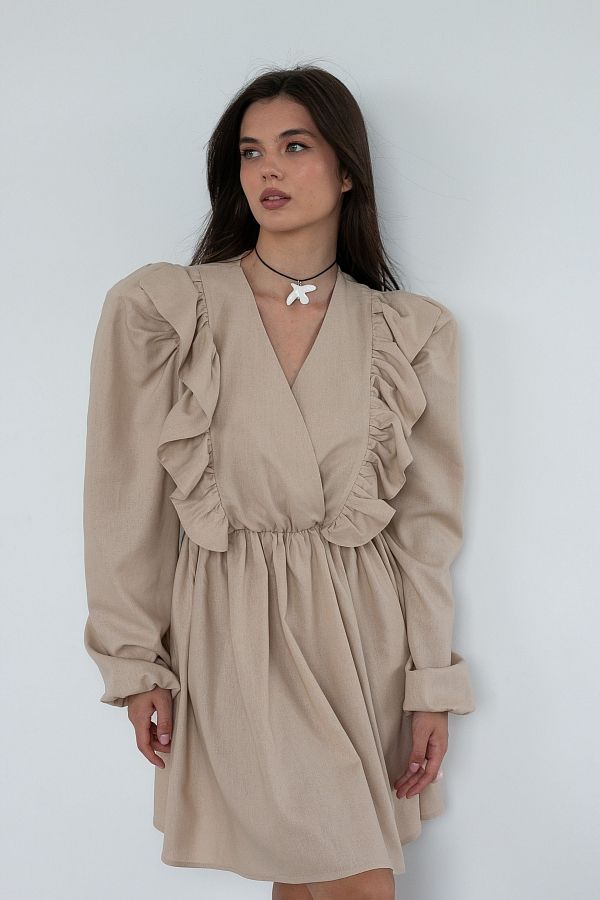 Сукня льон з воланами бежева VL3032/4 № 2