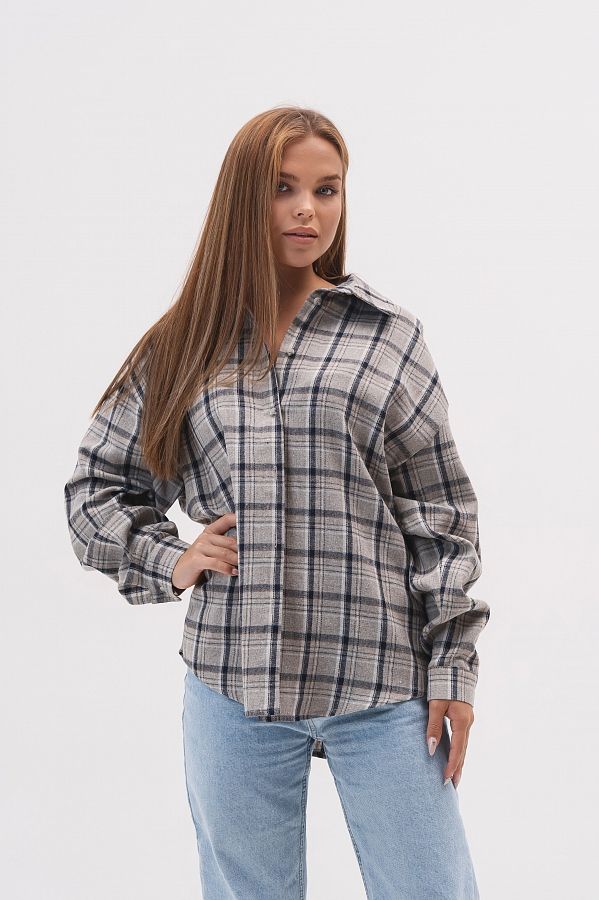 Сорочка oversize в клітинку сіро-блакитна P1409/4 #RU# Рубашка oversize в клеточку серо-голубая P1409/4 № 2