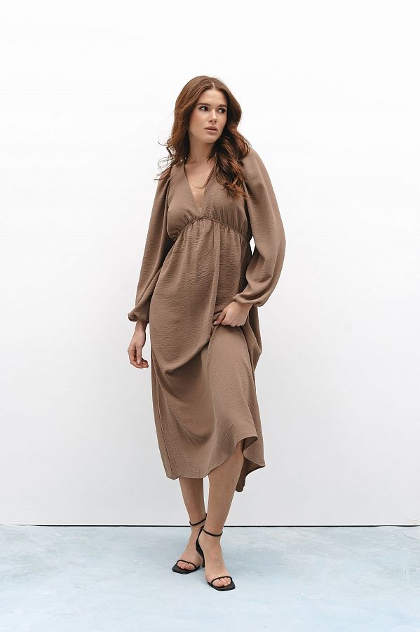 Сукня максі з відкритою спиною темно-бежева МБПЛ003/1 № 2