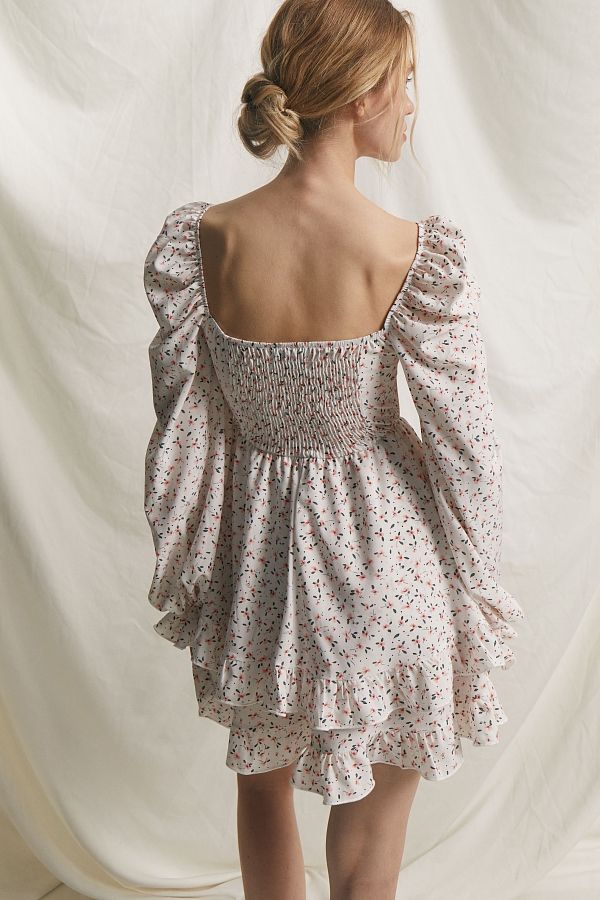 Сукня з софту подвійна спідниця молочна в мілкі квіти KA0036C#1D#8 № 4