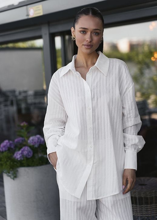 Костюм у смужку сорочка+брюки білий - №2