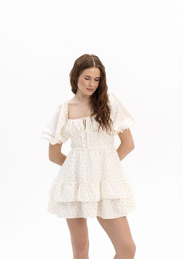 Сукня міні короткий рукав молочна в дрібні квіти ССКР/1 № 3