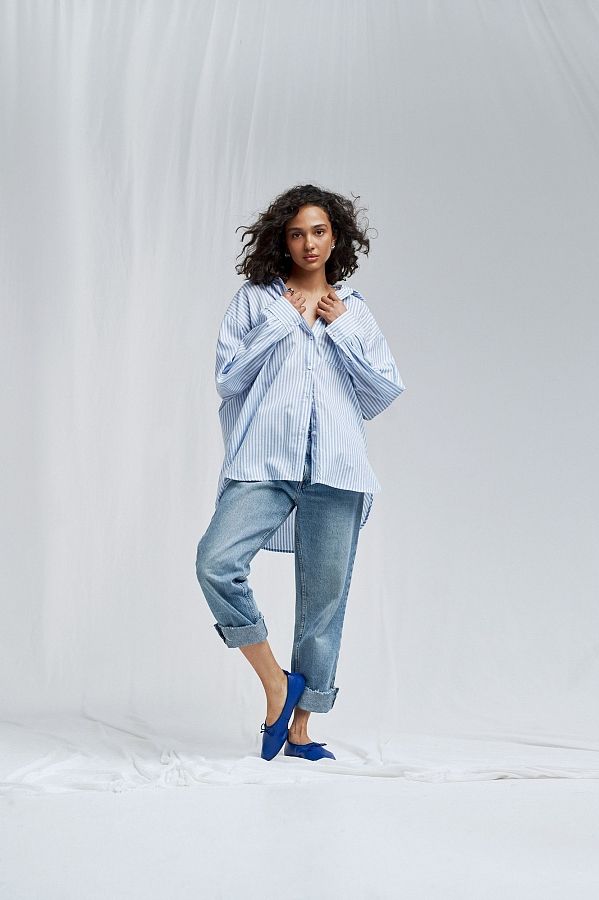 Сорочка котонова класична у смужку блакитна МБСЧ001/8 #RU# Рубашка котоновая классическая в полоску голубая МБСЧ001/8 № 2