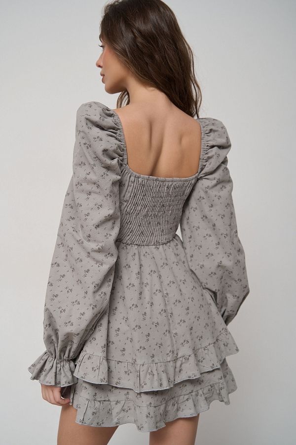 Сукня з подвійною спідницею сіра в сірий візерунок  № 4