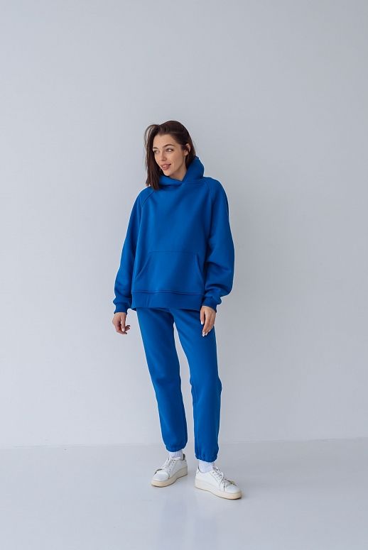 Костюм спортивний утеплений на флісі худі+джогери синій - №2