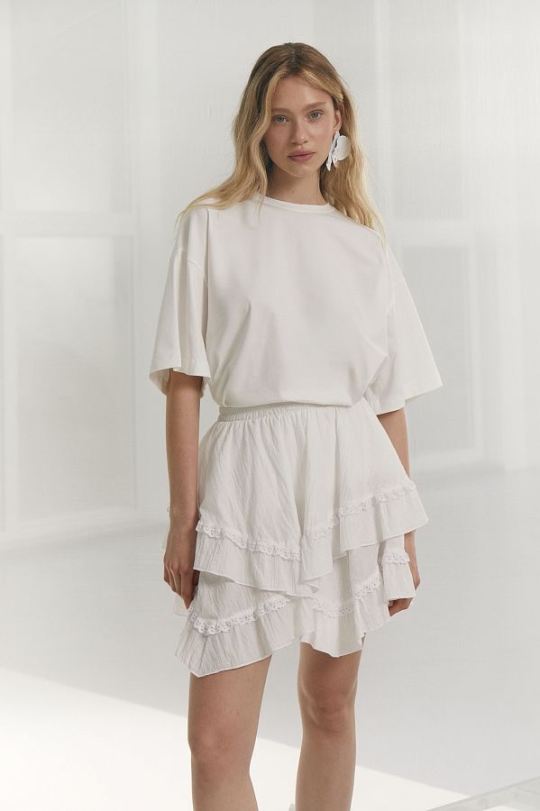 Спідниця з мереживом біла SP2024/1 #RU# Юбка с рюшами белая SP2024/1 № 1