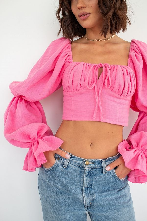 Мусліновий топ рожевий D0223/1 #RU# Муслиновый розовый топ D0223/1 № 4