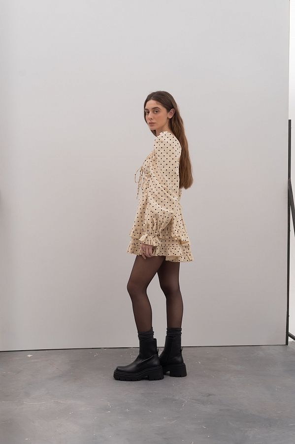 Сукня з подвійною спідницею бежева в великий горох D0923/1 № 4