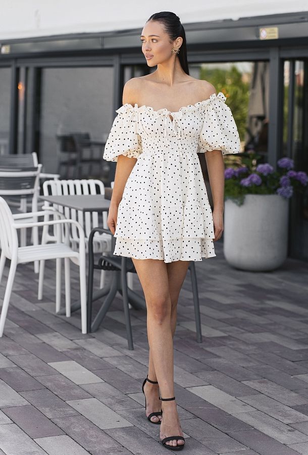 Сукня муслінова короткий рукав молочна в чорний горох ПН07/08 № 2