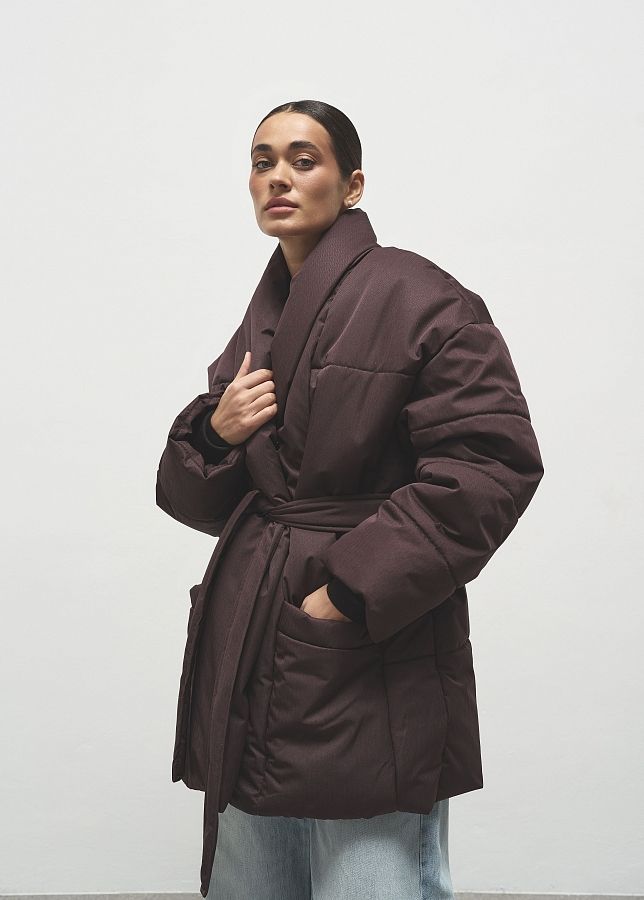 Пуховик подовжений під пояс преміум бордовий PUHPRK01/02 #RU# Пуховик удлиненный под пояс премиум бородовый PUHPRK01/02 № 1