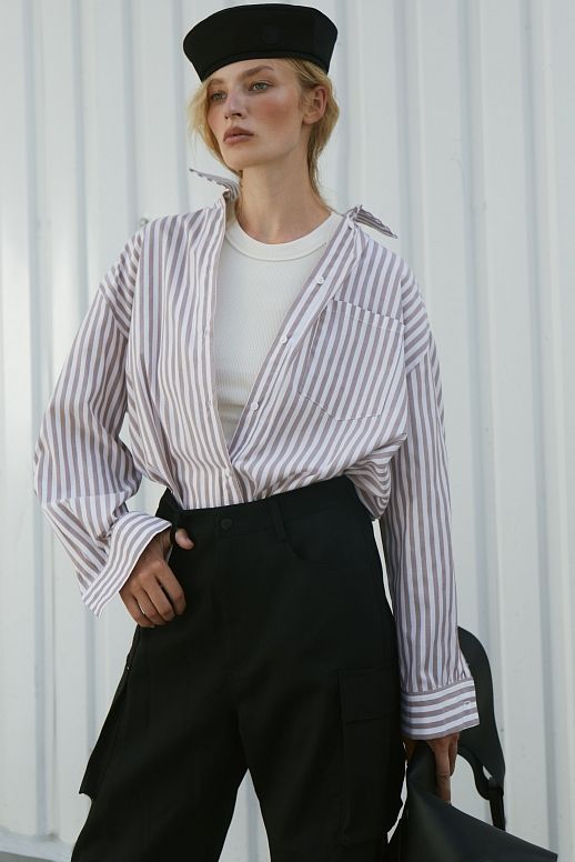 Сорочка смужка 24 бежева