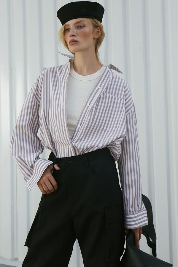 Сорочка смужка 24 бежева МБСЧ001/2 #RU# Рубашка полоска 24 бежевая one size МБСЧ001/2 № 1