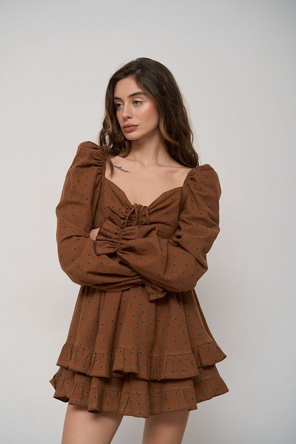 Сукня з подвійною спідницею темно-коричневий в квіти D0923/1/22 № 1