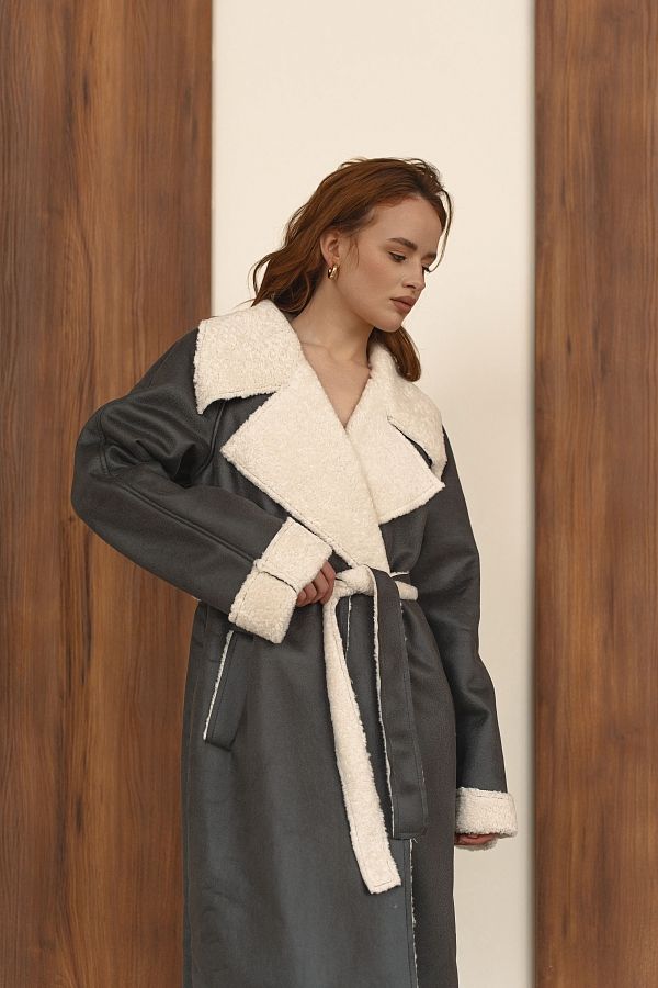 Дублянка максі сіра з білим коміром GR02/5 № 2