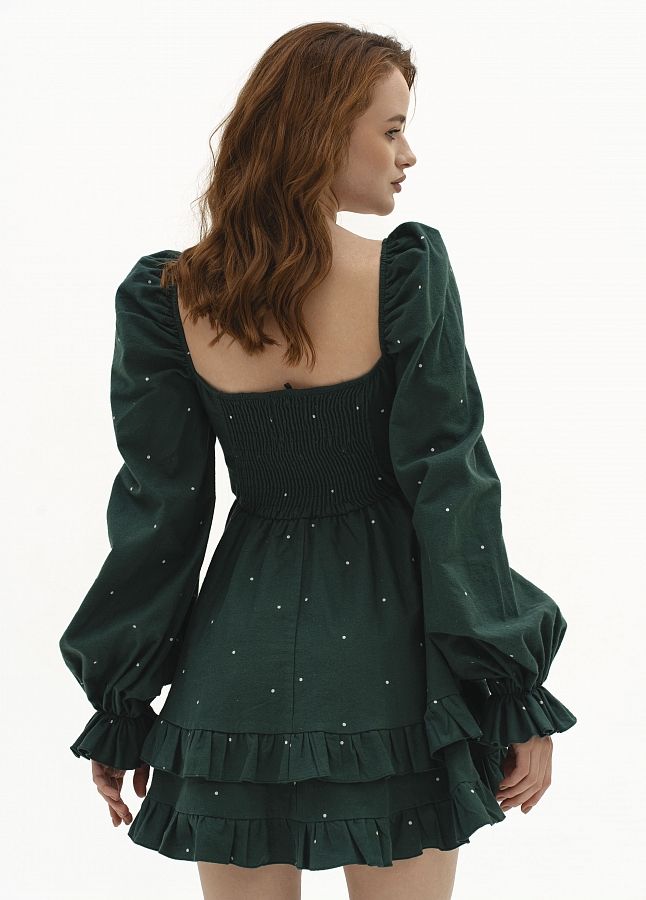 Сукня з подвійною спідницею зелена в горошок D0923/14 № 3