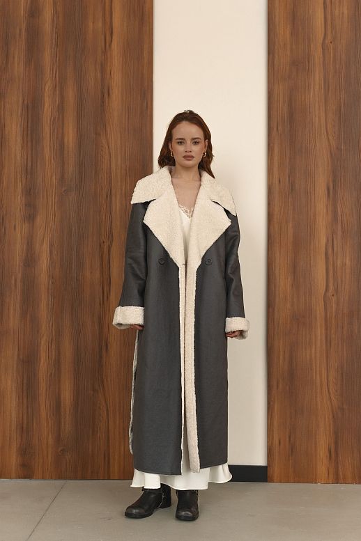 Дублянка максі сіра з білим коміром