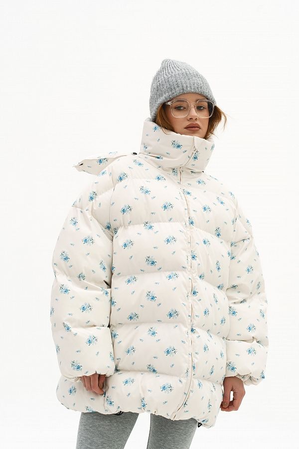 Пуховик зимовий подовжений сметанковий в квіти KZR25POD/3 #RU# Пуховик зимний удлиненный сливочный в цветы KZR25POD/3 № 2