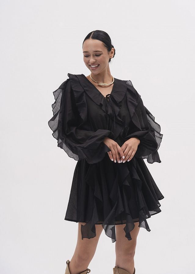 Сукня вуаль з воланами довгий рукав чорна SVDR/02 № 3