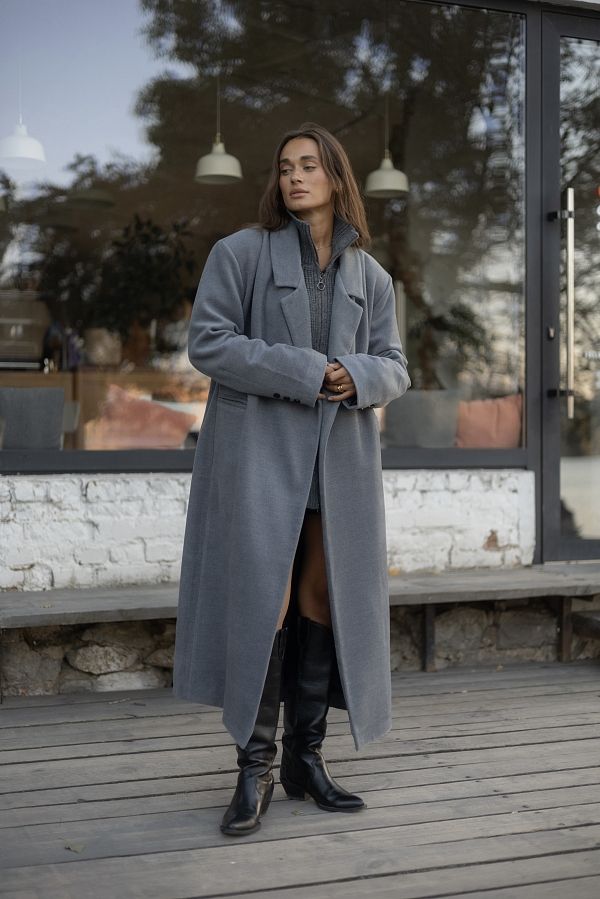 Пальто пояс-шнурок сіре 240927/1 #RU# Пальто пояс-шнурок серое 240927/1 № 2