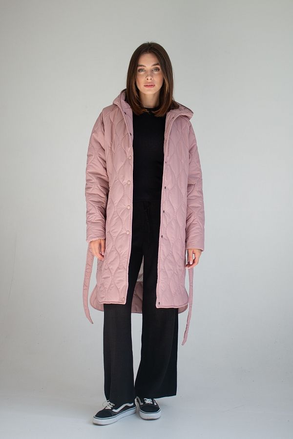 Куртка стьобана з капюшоном пудрова МБПТ002/1 #RU# Куртка стеганная с капюшоном пудровая МБПТ002/1 № 2