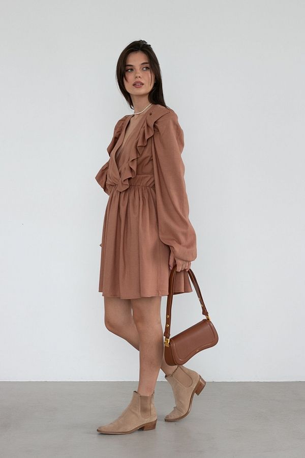 Сукня льон з воланами капучіновий VL3032 № 3