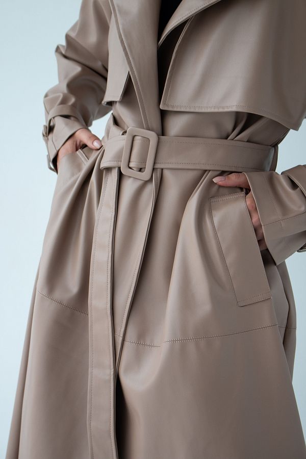 Тренч з екошкіри на замші темно-бежевий С0321/3 #RU# Тренч из экокожи темно-бежевый С0321/3 № 2