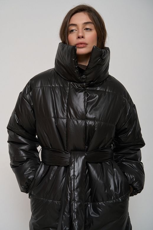 Куртка подовжена з високим коміром на кнопках лаке - №2