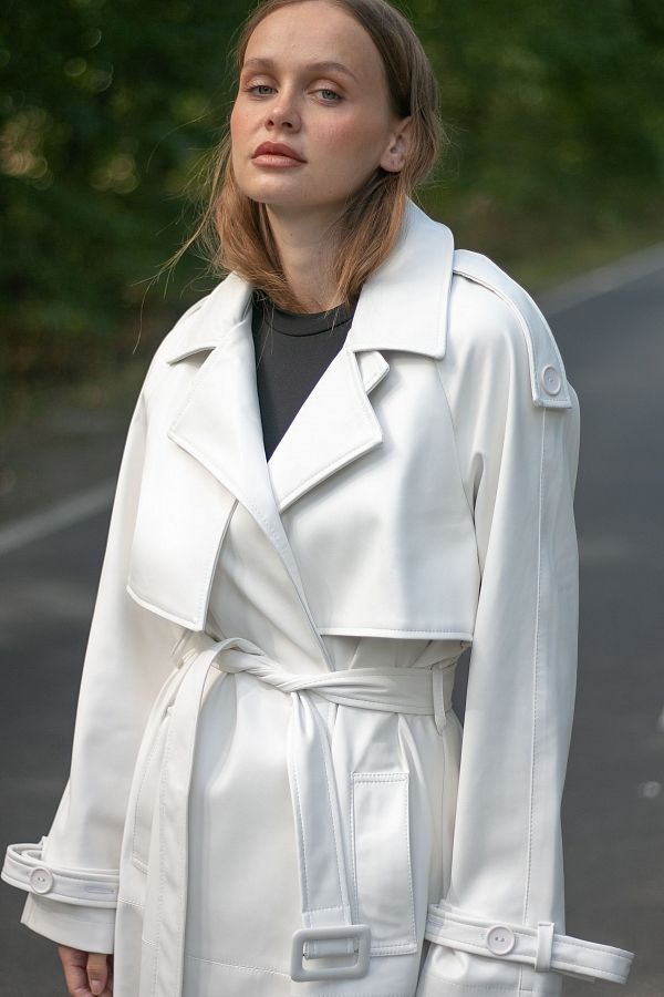 Тренч з екошкіри на замші молочний С0321/7 #RU# Тренч из экокожи молочный С0321/7 № 1