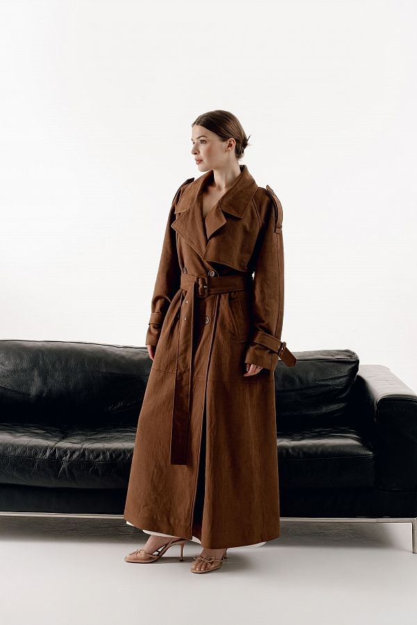 Тренч максі замшевий коричневий PREMT/02 № 4