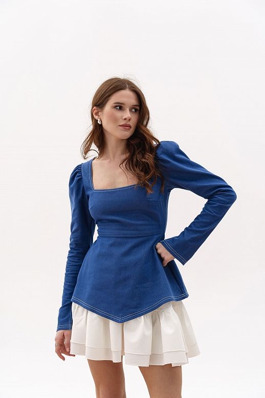 Сукня з джинсовим корсетом світло-синій+білий - №2