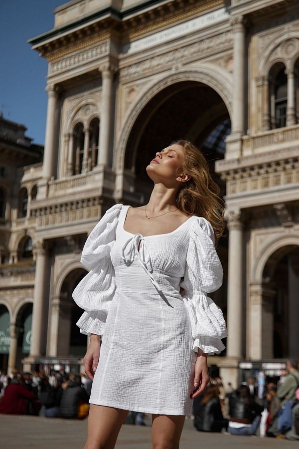 Сукня муслін пишний рукав біла D0123 № 1