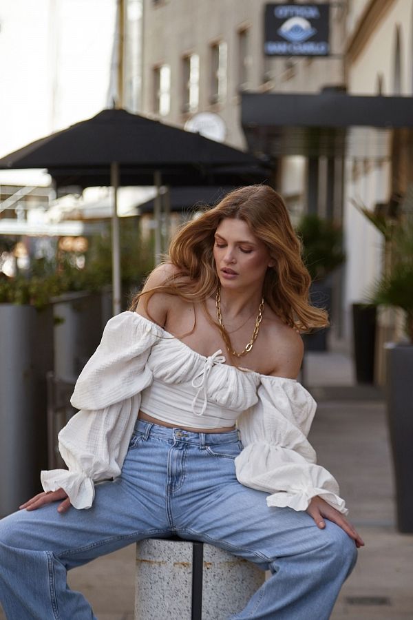 Мусліновий топ білий D0223/3 #RU# Муслиновый топ белый D0223/3 № 1