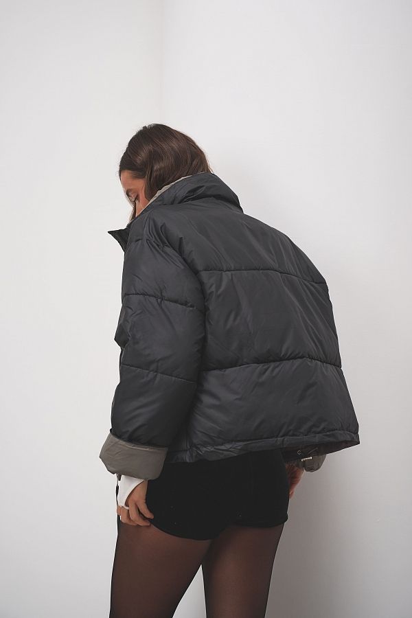 Пуховик короткий на замку чорний  #RU# Пуховик короткий на замке черный  № 4