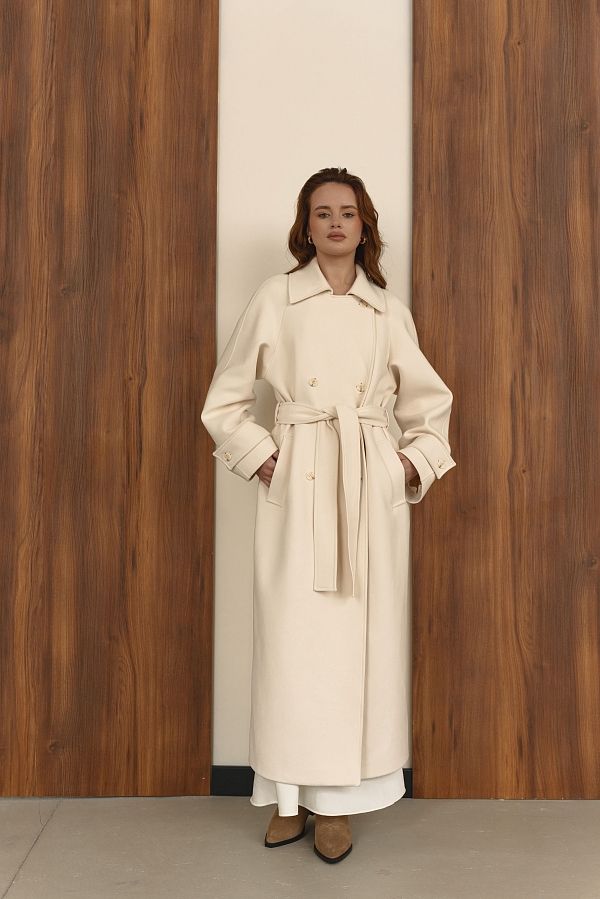 Пальто максі на ґудзиках молочне PLMX/1 #RU# Пальто макси на пуговицах молочное PLMX/1 № 3