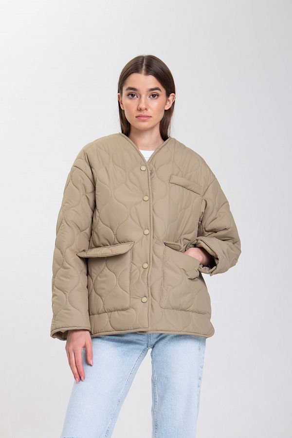 Куртка на кнопках з кишенями візерунок хвилька оливкова К0423/3 #RU# Куртка на кнопках с карманами узор волна оливковая К0423/3 № 1