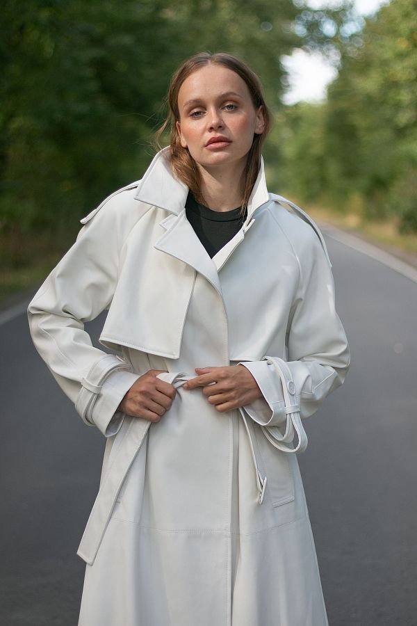 Тренч з екошкіри на замші молочний С0321/7 #RU# Тренч из экокожи молочный С0321/7 № 3