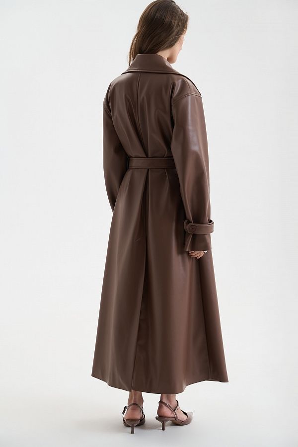 Тренч максі з екошкіри коричневий S1558/1 #RU# Тренч макси из экокожи коричневый S1558/1 № 2