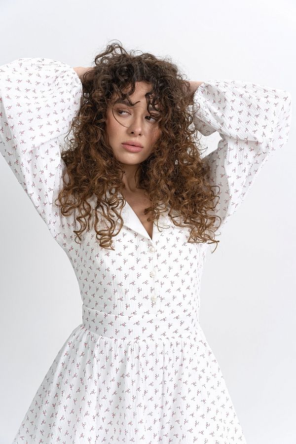 Сукня з білим комірцем біла в рожеву квітку МБПЛ 14.08 № 2