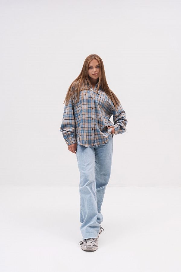 Сорочка в клітинку утеплена блакитно-бежева  МБС400/2 #RU# Рубашка в клетку утепленная голубовато-бежевая  МБС400/2 № 2