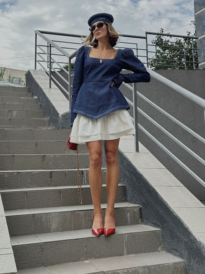 Сукня з джинсовим корсетом синій+білий 240919/2 № 1