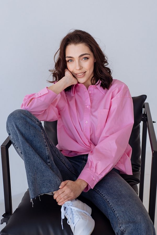 Сорочка котонова класична рожева S0522 #RU# Рубашка котоновая классическая розовая S0522 № 1