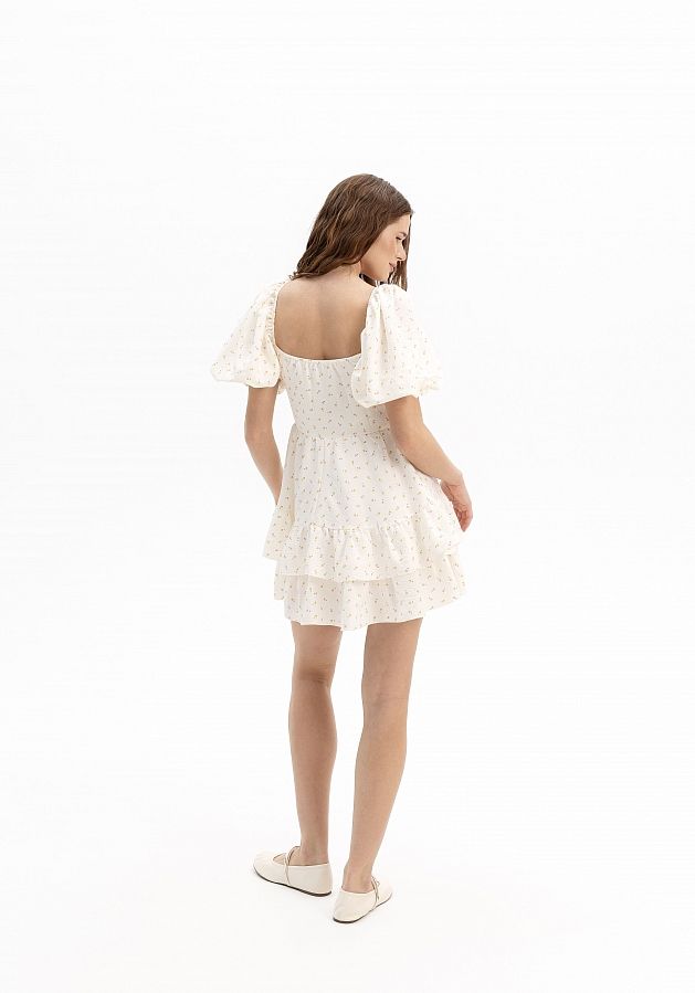 Сукня міні короткий рукав молочна в дрібні квіти ССКР/1 № 2