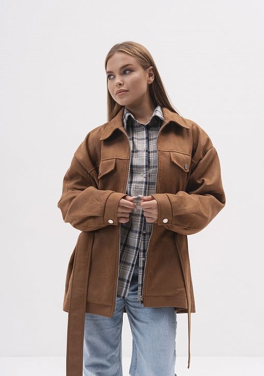 Куртка замшева з поясом (на замку) руда