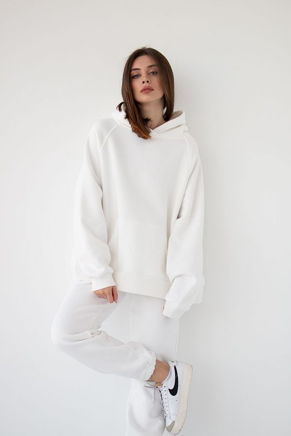 Костюм спортивний утеплений на флісі худі+джогери молочний Н0126/1 #RU# Костюм спортивный утепленный на флисе худи+джогеры молочный Н0126/1 № 1