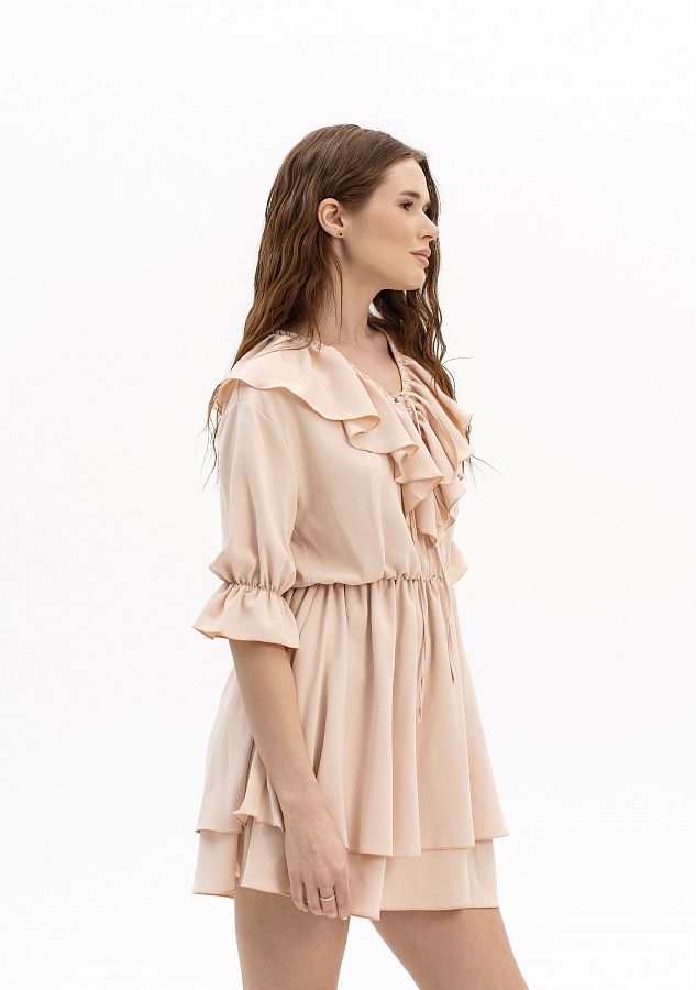 Сукня міні з воланами короткий рукав бежева МБПЛ 10.06 № 2